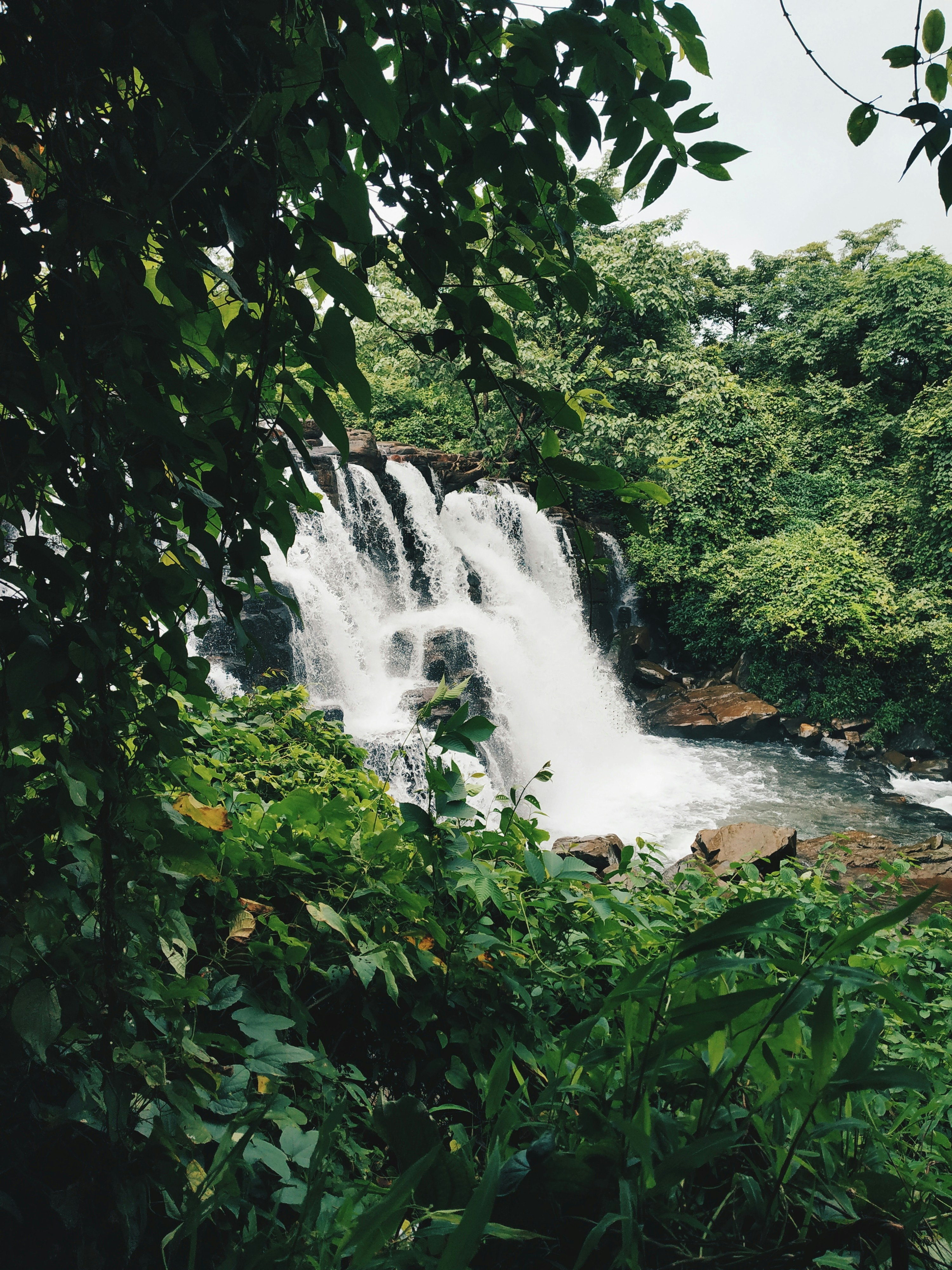 Aerial view of a waterfall deep in the Sahyadri mountain range